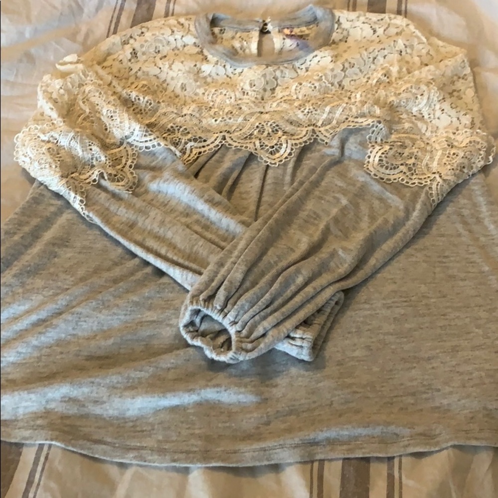 Sweater with crochet neckline